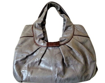 Gray leather Hobo Bag, Karen Ly Germany, Large Shoulder Bag, Vintage Women's Purse Handbag