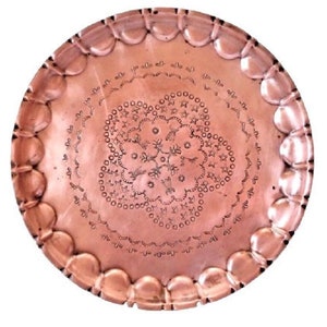 Vintage Copper Tray, Large Serving Tray, Scalloped Edge, Antique Copper Wall Decor