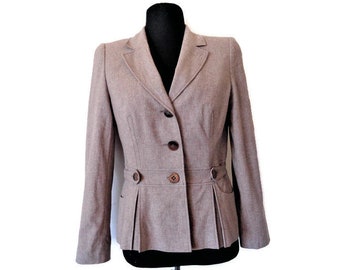 Vintage ESCADA Womens Beige Wool Jacket Blazer Size 36 / US 6