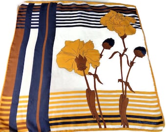 Vintage Floral Scarf, Blue Yellow Hair Scarf, GERMAIN Head Scarf, French designer