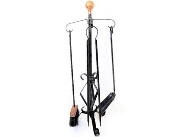 Fireplace tools Set with Stand, Wrought Iron Fire Pit Tools, Hand Forged
