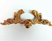 Antique Brass Furniture Ornament with Birds Heads, Furniture Molding, Baroque Gold Pediment Home Decor, Architecture Salvage