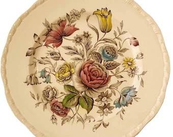 Plato llano de porcelana, Alfred MEAKIN, Staffordshire, Inglaterra, diseño floral de rosas, vajilla inglesa vintage