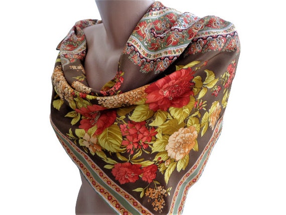 Jean PATOU Silk Scarf, Floral Paisley Print Head … - image 1
