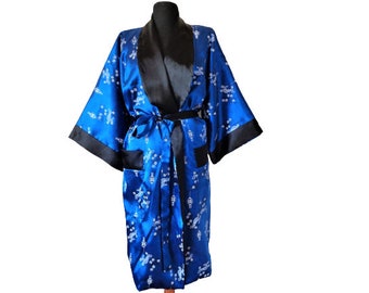 Kimono Dress with Dragon, Satin Kimono Robe, Double Sided Asian Robe, Dressing Gown Women, Size XL