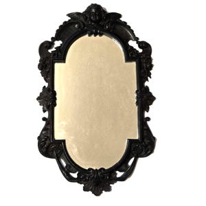 Vintage Carved Wood Framed Wall Mirror, Baroque Cherub Decoration, Antique Scroll Shell design Ornate Wooden Frame, Victorian Decor