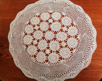 Tovaglia in pizzo all'uncinetto, tovaglia bianco sporco, copritavolo rotondo, decorazioni per tavoli da matrimonio