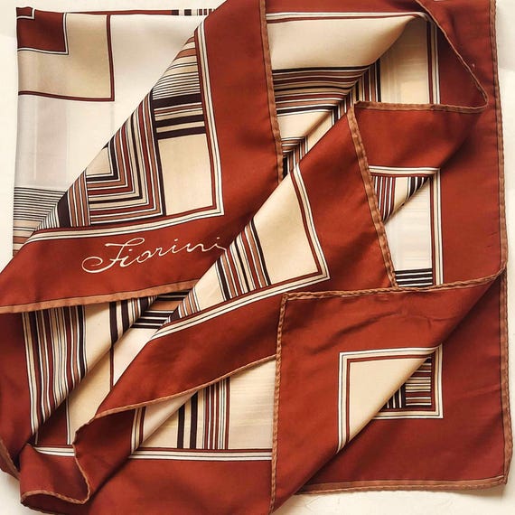 Foulard Effetto Seta Quadrato Vintage - Motivo Impressionista Per Ufficio O Look Casual 53x53 Cm