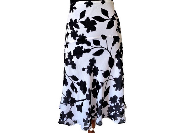 ESCADA Silk Skirt Black White Floral Print Bias Cut Skirt Drop Waist Mid Length Skirt Size L XL Etsy UK