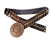 Metal chain belt, Elastic Sequent Metal Plaques Stretch Belt, Jeweled Buckle, Concho Sequent Belt, Steampunk Belt