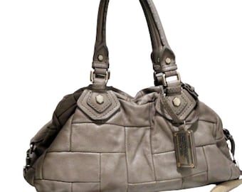 Marc JACOBS Leather Shoulder Bag, Gray Patchwork Hobo Bag, Taupe Color, Designer's Handbag