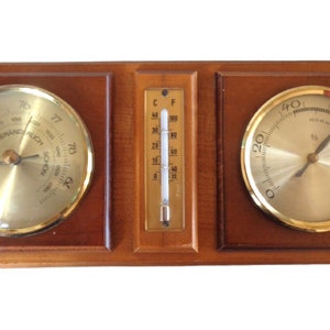 Vintage Wetterstation, Thermometer, Barometer, Hygrometer, Deutsche Wetterfühler Wandbehang Bild 6