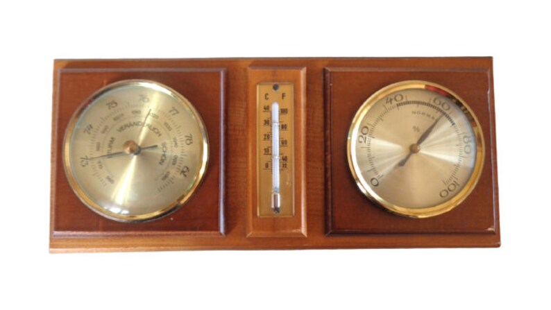 Vintage Wetterstation, Thermometer, Barometer, Hygrometer, Deutsche Wetterfühler Wandbehang Bild 6