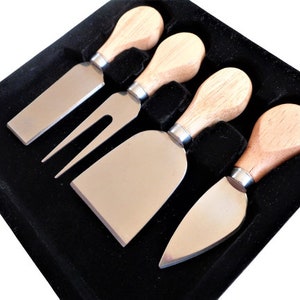 Cheese Knives Set of 4, Stainless Steel Cutting Knives, Charcuterie Cheese Knife Set with Wooden Handles