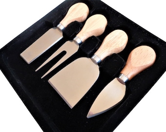 Set 4 Pezzi Coltelli Da Formaggio In Acciaio Inox Con Manico In Legno – Spatola, Forchetta, Affettatrice E Pala, Per Formaggi, Torte E Dessert