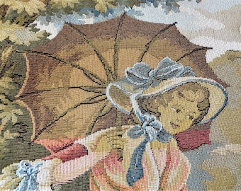 Medieval Tapestry Fabric: Renaissance Couple in Garden, Belgium Jacquard