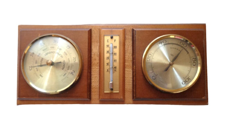 Vintage Wetterstation, Thermometer, Barometer, Hygrometer, Deutsche Wetterfühler Wandbehang Bild 9