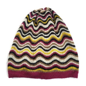 Unique Vintage Missoni Zigzag Wool Knit Beanie Hat Rainbow