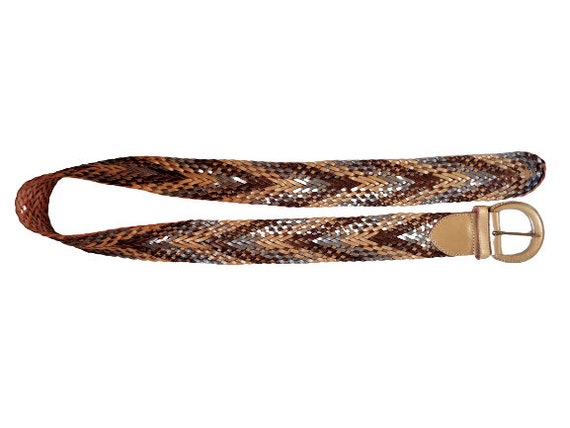 Vintage Braided Leather Belt, Wide Waist Belt, Go… - image 5