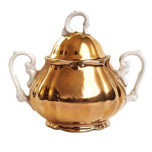 Antique Sugar Bowl, Gold Porcelain, Schlottenhof Bavaria Germany, Bavarian China, 1928