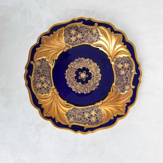 WEIMAR PORCELAIN Cobalt Blue Gold Leaves Collectible German China
