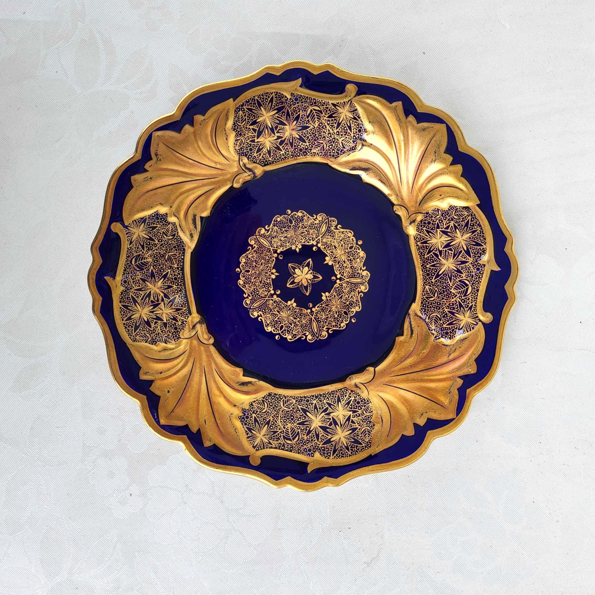WEIMAR PORCELAIN Cobalt Blue Gold Leaves Collectible German China