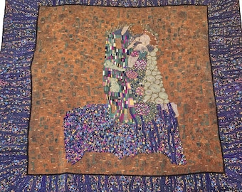 The Kiss Gustav Klimt Silk Scarf, Large Square Headscarf, Vogue Vintage Scarf, Art Painting Printed Scarves, Blue Brown