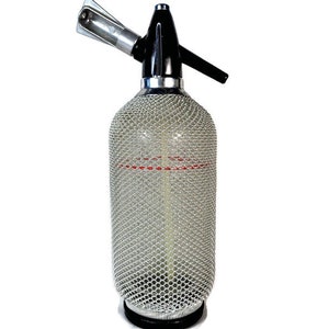 Soda Siphon Seltzer, Wire Mesh Glass Bottle Seltzer, Vintage 70s Barware