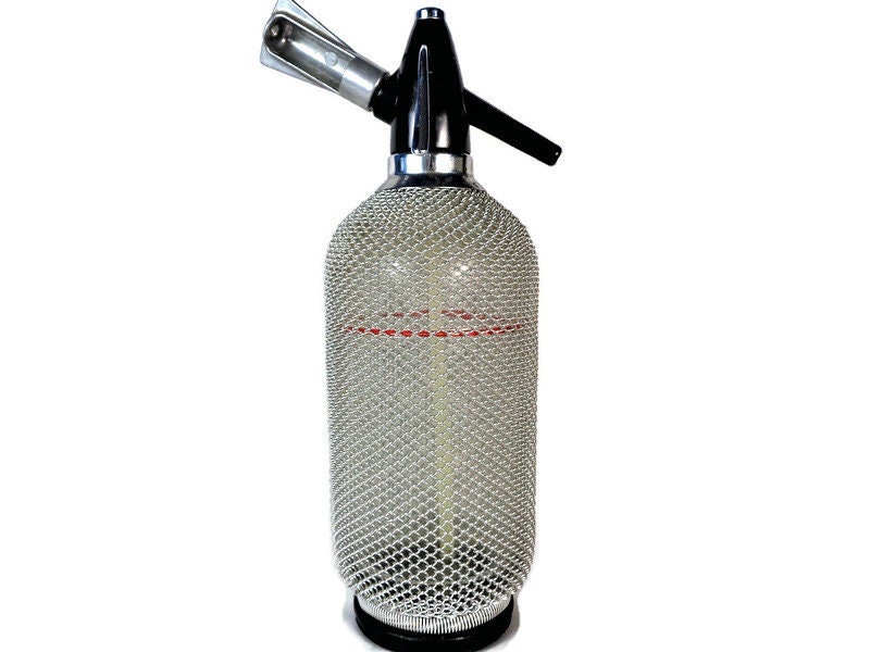 Soda Siphon Seltzer, Wire Mesh Glass Bottle Seltzer, Vintage Soda Siphon Seltzer, Wire Mesh Glass Bottle Seltzer, Vintage