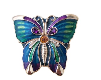 Estee Lauder 1993s Solid Perfume Compact Jeweled Butterfly Green Gold Enamel Vintage Full