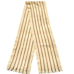 Vintage Warmer Winter Schal aus Creme Off-White Wolle mit Braunen Streifen Unisex Lange Stola für Männer Frauen