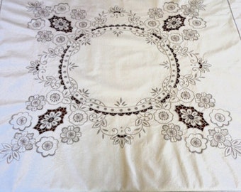 Lace Cutwork Tablecloth Off White Lace Floral Embroidery Vintage Large Square Table Cover Embroidered Dinner Table Cloth Retro Home Decor