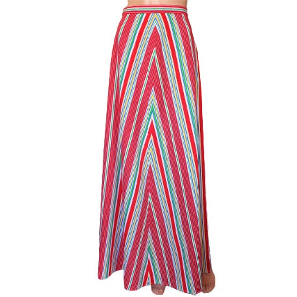 Jupe longue rayée Maxi évasée Multi couleur A ligne années 1970 années 70 vintage Boho Rainbow Hippie vêtements, taille M L