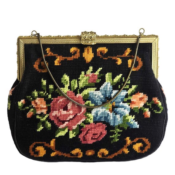 Handbag Strap Vintage Style Floral Embroidery HeiDmai Women Vintage Flower Embroidery Handbag Evening  main image 3