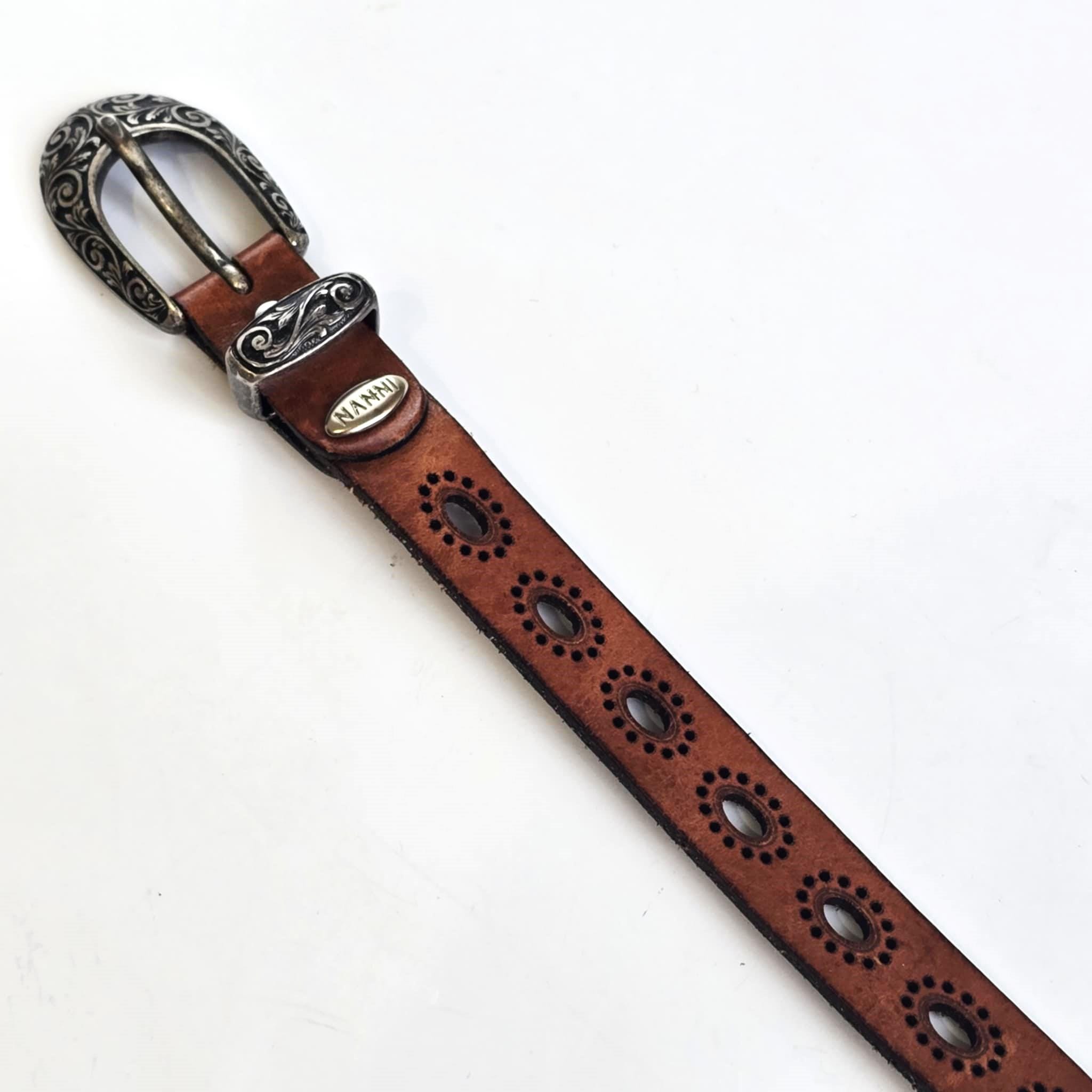 Vintage Nanni Brown Leather & Suede Women\'s Belt with Brass-Tone Buckle NANNI Leather Medium Belts for Women for sale | eBay main image 2