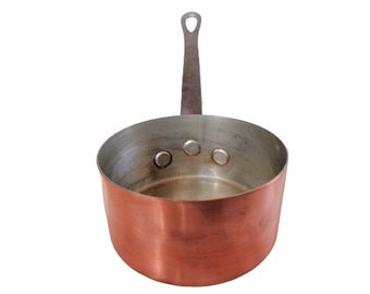 French Copper Saucepan, Small Copper Pan with Iron Handle, Vintage Casserole Dish