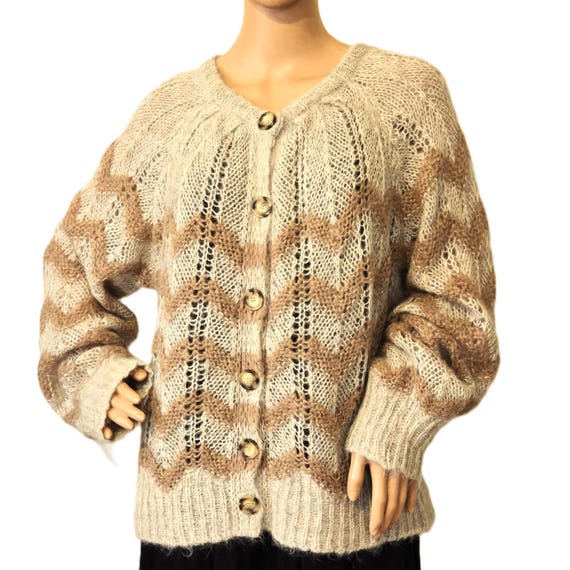 古着 オーバーサイズ vintage モヘアカーディガン モヘアセーター 総柄