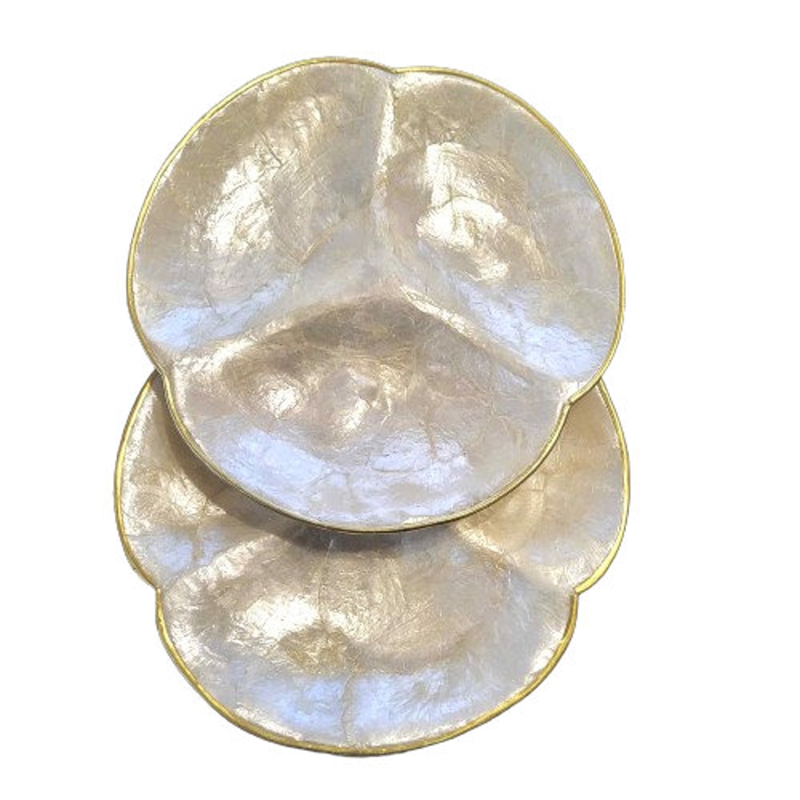 Vintage Capiz Shell Plate, Brass Trim, Seafood Serving Dish, Divided ...