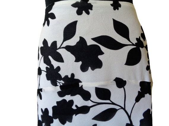 ESCADA Silk Skirt, Black White Floral Print, Bias… - image 5