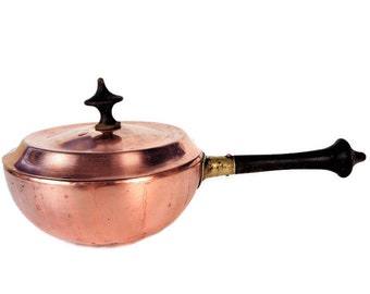 Vintage Copper Saucepan with Lid and Wooden Handle, Dutch Copper Cookware, Made in Holland