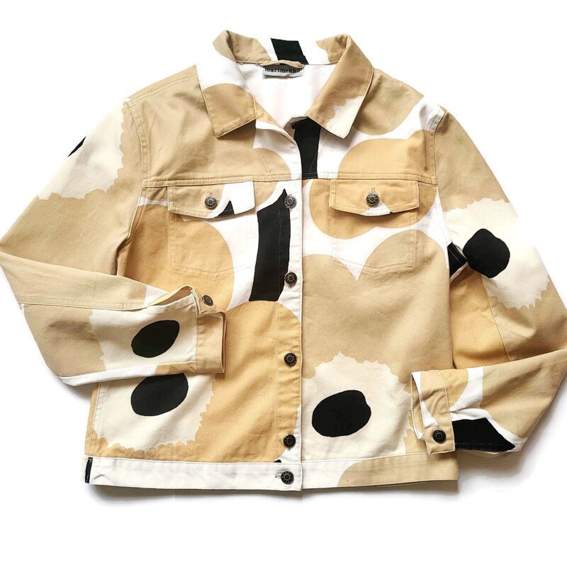 MARIMEKKO Women Denim Jacket Cream Beige Black White Mottled