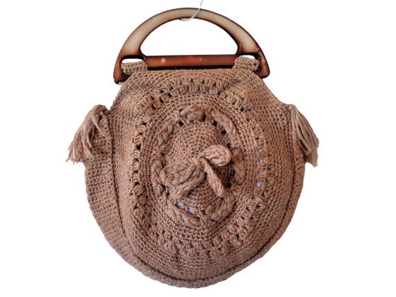 Woven Hemp Macrame Bag Vintage 70s Crochet Jute H… - image 5