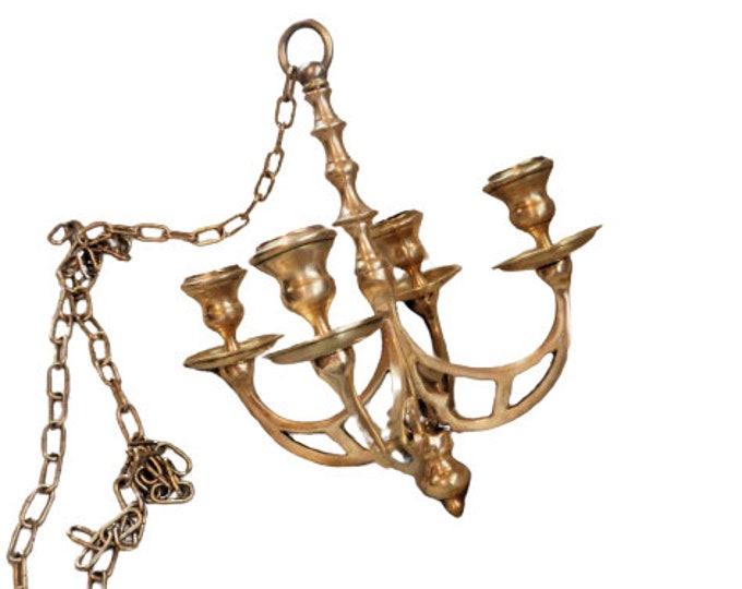 Vintage Hanging Candle Holder Chandelier Solid Brass 4 Arm With Ceiling Chain Candelabra Dining