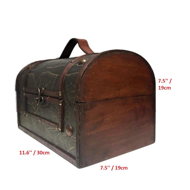 Hölzerne Schatzkiste, Leder eingewickelt, große Schmuckbox mit Klappdeckel, rustikale Holzkiste, Andenken Vintage Aufbewahrungsbox, Steampunk Bild 2