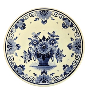 Delft Blue Wall Hanging Plate with Flowers, Small Floral Decorative Plate, Blue Aesthetic