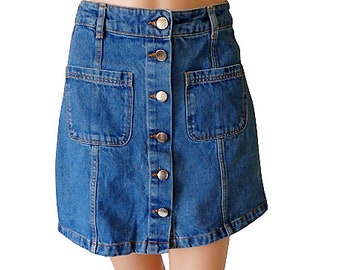 Minifalda vaquera, botones delanteros, falda corta vaquera azul, cintura alta, ropa Y2K, talla XS/S