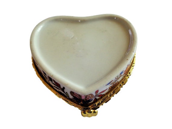 磁器製ジュエリーボックス、ハート型、シノワズリ、ヴィンテージ