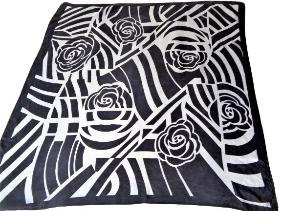 スカーフ GIADA PRINT SCARF Vintage GIADA Black Gray Women Silk Scarf Abstract Floral