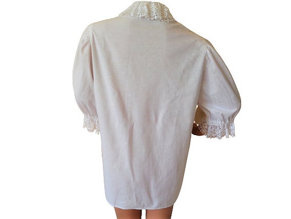 Lace Ruffle Blouse, White Dirndl Top with Puff Sl… - image 5