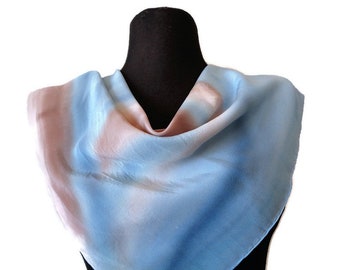 Vintage Silk Scarf, Blue Brown Silk Bandana Small Scarf, Silk Kerchief, Ladies Accessories, Gift for woman, Blue Head scarf